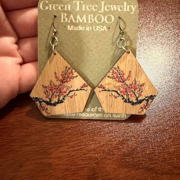 Green Tree Jewelry - Green Tree Bamboo Earrings "Cherry Blossom"